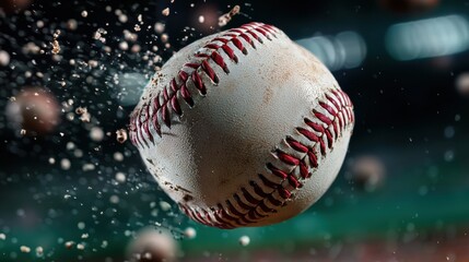 Pitcher Mid Throw with Baseball Seam in Action on the Field   Dynamic Motion of a Competitive Baseball Game Played at a Professional Sports Stadium