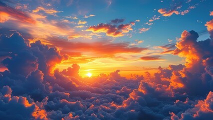 A breathtaking sunset over a sea of vibrant clouds