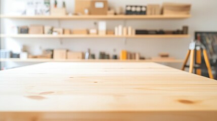 Minimalist workspace with wooden desk and shelving for creative inspiration