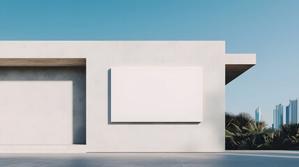 Modern Minimalist Architecture with Blank Wall and Clear Sky