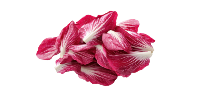 Vibrant pink and white flower petals arranged beautifully on a white background.