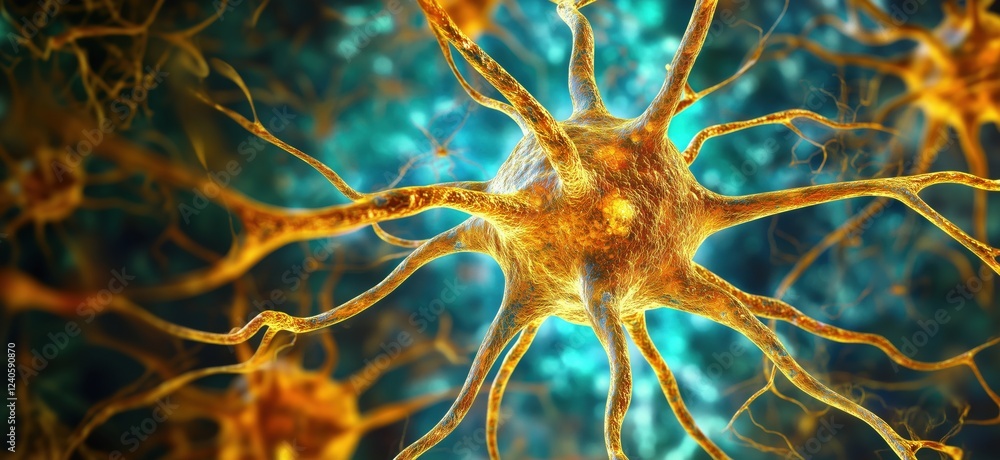 Poster neurons in intricate network showcasing synaptic connections and cellular structures, highlighting t