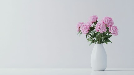 Elegant floral arrangement of pink flowers in white vase for minimalist interiors