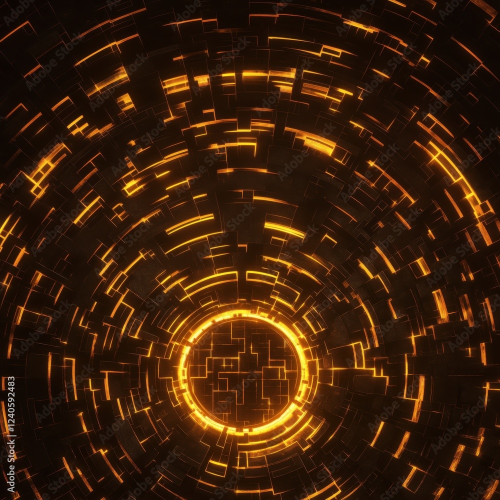 Aufkleber abstract glowing circular pattern with intricate geometric shapes and vibrant orange light effects, 