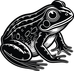 Simple black silhouette of a frog in profile, with clearly defined limbs and rounded form. Ideal for logos, nature icons, minimalist tattoos, or eco-themed branding and illustrations.

