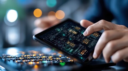 Sleek and Futuristic High Tech Tablet with Holographic Display Innovative Digital Interface and Cutting Edge Controls for Interactive Data Visualization and Communication