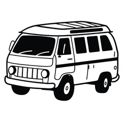 Easy-shape transportation vehicle, tour bus, public bus service. Line art, icon, vector, illustration, isolated, design, stock related to transportation, tourism, and travel. Editable Pro Vector.