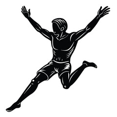 Silhouette of a triumphant athlete celebrating victory, arms raised in excitement. Captures the energy, passion, and achievement of competitive sports. Ideal for motivational designs and sports ads.