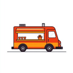 Orange food truck selling snacks, parked roadside