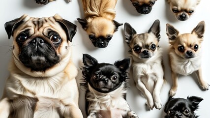 Obraz premium A group of adorable dogs including pugs and chihuahuas