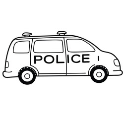 Easy-shape police vehicle. Line art, icon, vector, illustration, isolated, design, stock. Editable Pro Vector.