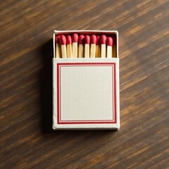 Closed safety matchbox on wood grain background, ignition, vintage