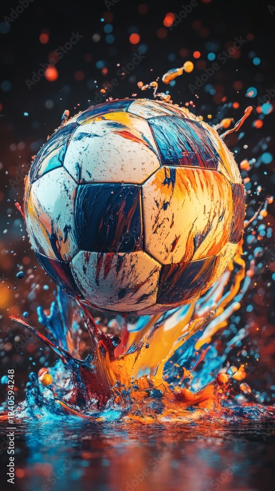 Poster hyperrealistic 3d impressionist design featuring vibrant liquid paint splashes in various colors for