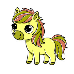 Cute yellow pony cartoon character isolated on white background, icon vector