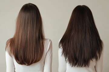 Fototapeta premium Comparison of thin hair versus thick hair showcasing transformation and volume differences over time. Generative AI