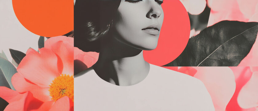 Minimalist collage showcasing geometric shapes and flower backgrounds with podcast cover art