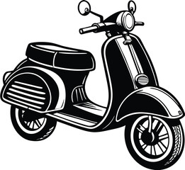Easy-shape transportation vehicle: scooter. a light two-wheeled open motor vehicle. Line art, icon, vector, illustration, isolated, design, stock. Editable Pro Vector.