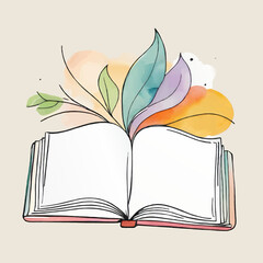 open blank book sketch with floral elements vector