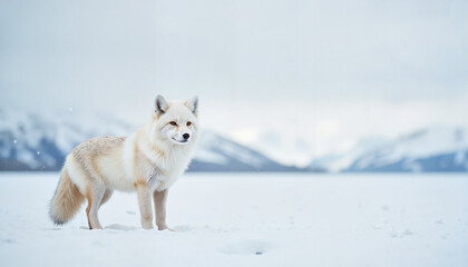 Fototapeta premium Arctic fox standing gracefully on snowy landscape with calm demeanor - wildlife concept