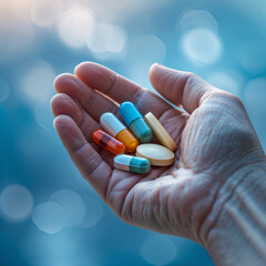 hand holding pills, healthcare concept