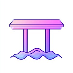 Pink table submerged, ocean waves, beach, summer illustration