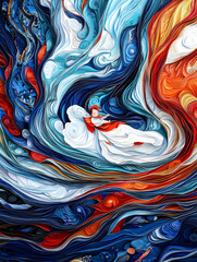 Fototapeta premium Whimsical paper art: a child floats in swirling, vibrant currents.