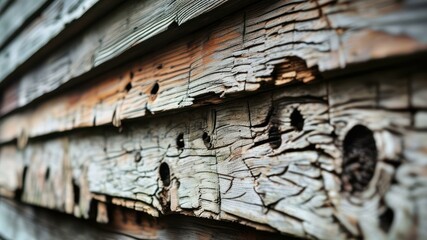 Close up of weathered, rustic wooden wall with deep texture and details