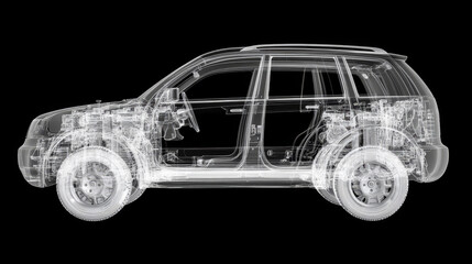 Naklejka premium Transparent SUV, detailed cutaway, showcasing internal mechanics.