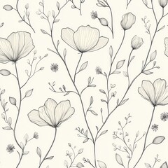 Naklejka premium Delicate Line Art Floral Botanical Pattern Design