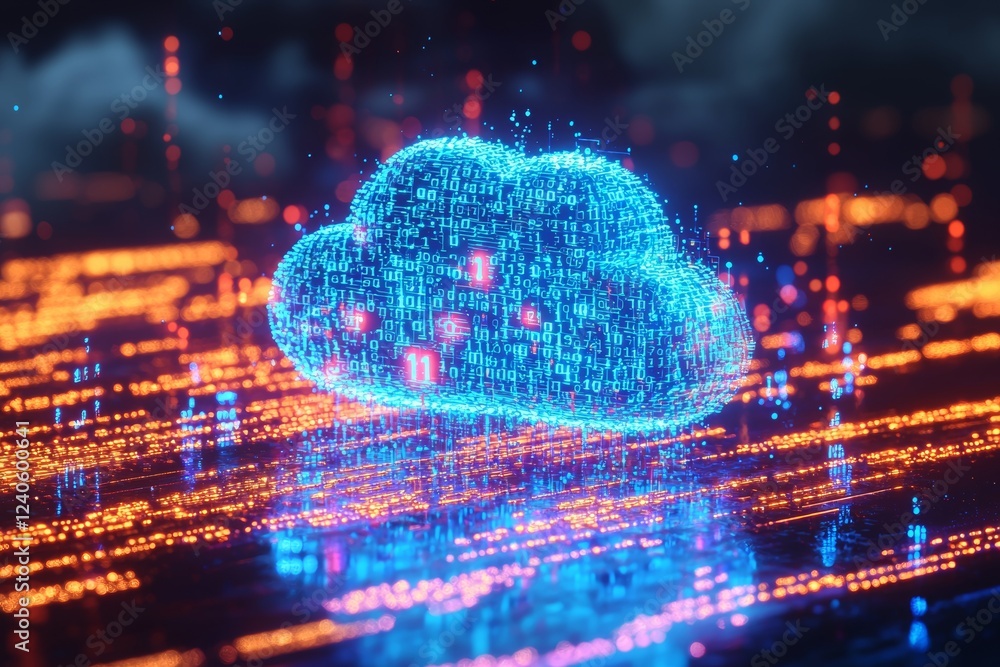 Poster a 3d rendering of the cloud computing and ai technology concept set against a dark blue backdrop
