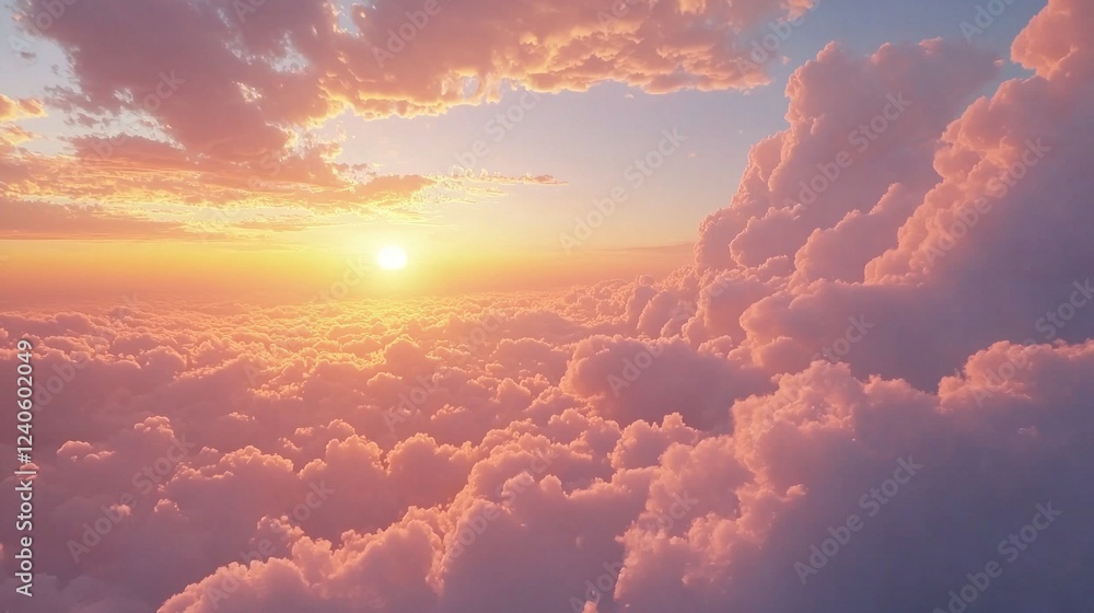 Poster as the sun sets, a spectacular display of colors envelops the sky above soft, billowy clouds. shades
