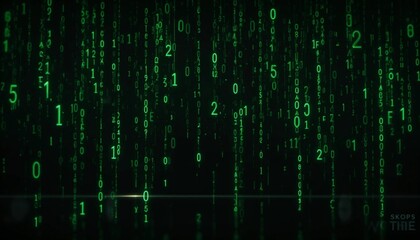 Fototapeta premium Matrix-Inspired Binary Code Falling on Dark Background