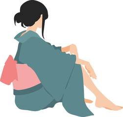 浴衣(着物)を着た女性のイラスト