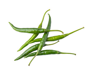 Fresh green chili peppers isolated on transparent background