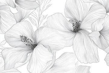 Fototapeta premium Delicate Line Art Depicts Exquisite Blooms In Monochrome