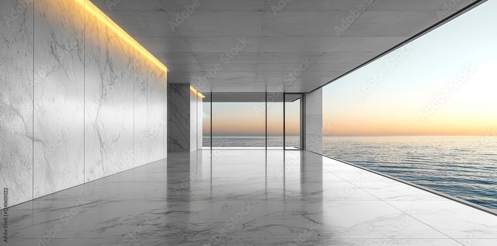 Aufkleber a clean, perspective view of a future-oriented showroom or studio, with an empty space and a white f