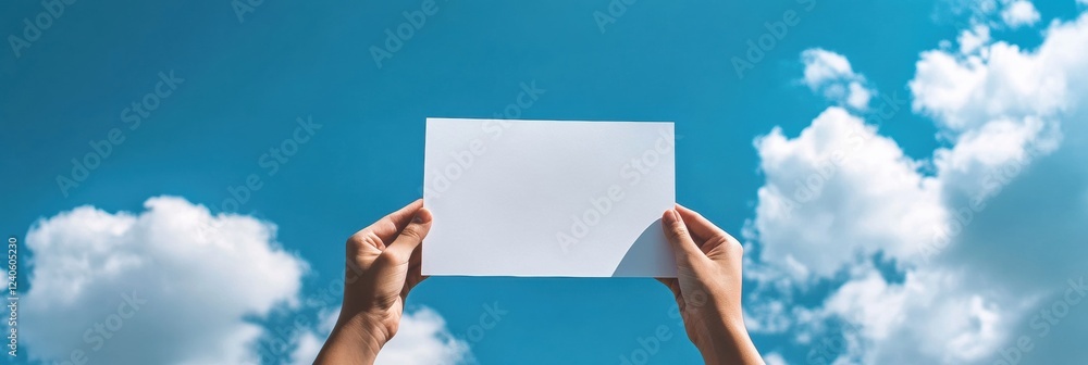 Poster Bright sky showcases empty space for creative text insertion in hands oriented towards the clouds. Generative AI