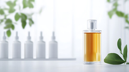 AI-driven perfume lab with molecular scent visualizers, blending technology and fragrance to create personalized perfumes.
