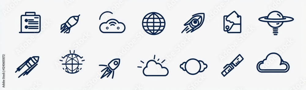 Poster a set featuring 30 linear network and internet outline icons
