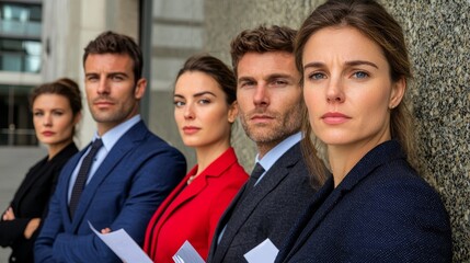 Applicants lined up, eager to be interviewed for a new corporate position. Narrow depth of field.