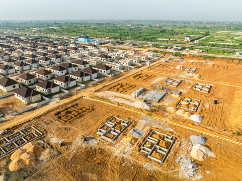 Aerial view of construction site and housing development in greater taf city, Port Harcourt, Nigeria.