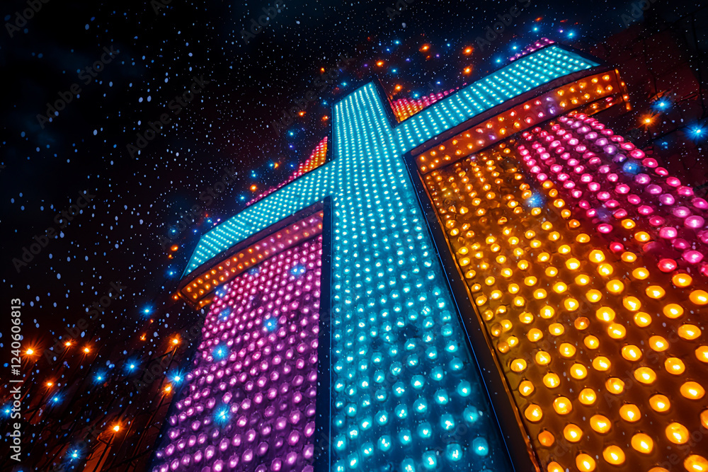 Poster cross with interactive led lighting