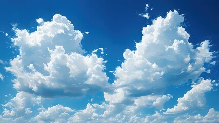 A vibrant blue sky filled with fluffy, white clouds
