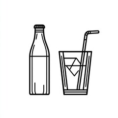 Glass bottle drink beverage straw ice cold refreshment