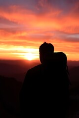Silhouette Man Watching Sunset Landscape Photography