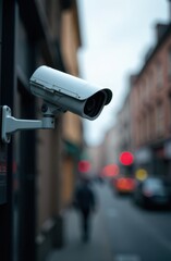 Security camera monitoring blurred city street