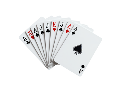 Full House Poker Hand with Jacks and Aces Playing Cards in Fan Formation Isolated on Transparent and White Background - Powered by Adobe