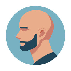 bald man profile avatar side view flat color vector illustration template design