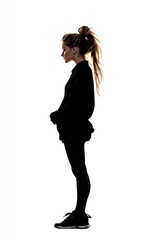 A girl's silhouette stands confidently against a plain background, showcasing artistic and minimalist elements that celebrate femininity and empowerment