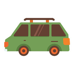 Green car icon vector flat design illustration, green car clip art, road trip in car, travel car vector, touring car icon